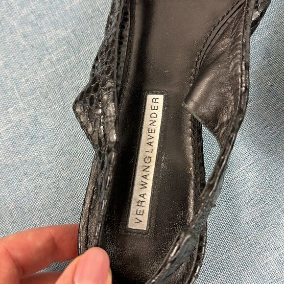 Vera Wang Lavender Label Black Crystal Embellished Peep Toe Slingback Flats Sz 9 - Picture 3 of 9